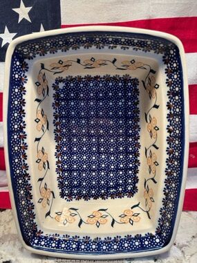 Handcrafted Blue Floral Ceramic Baking Dish